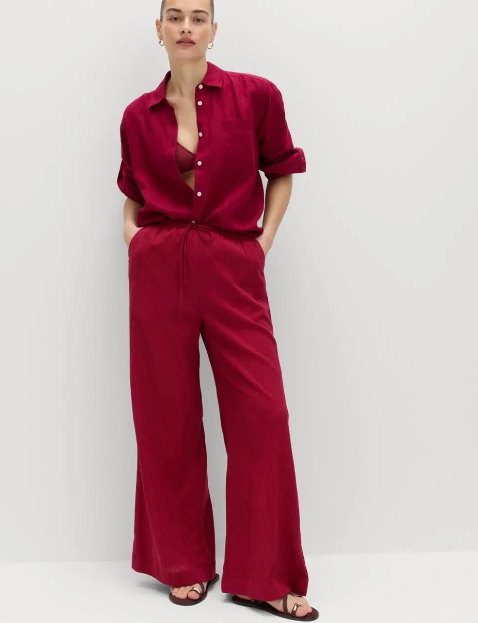 Cotton Rich Beach Trousers with Linen