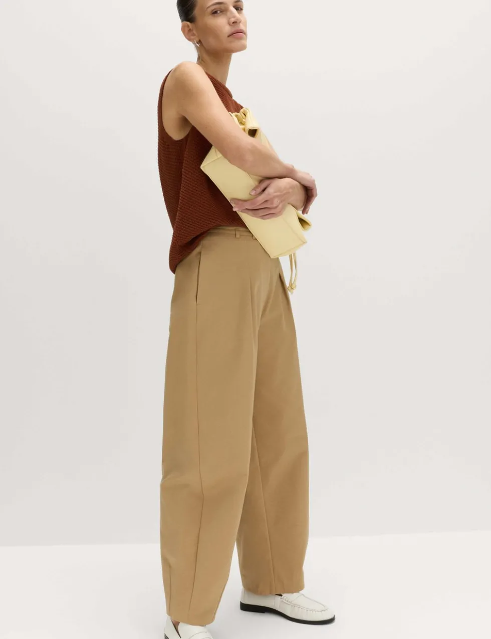 Cotton Rich Belted Barrel Leg Trousers