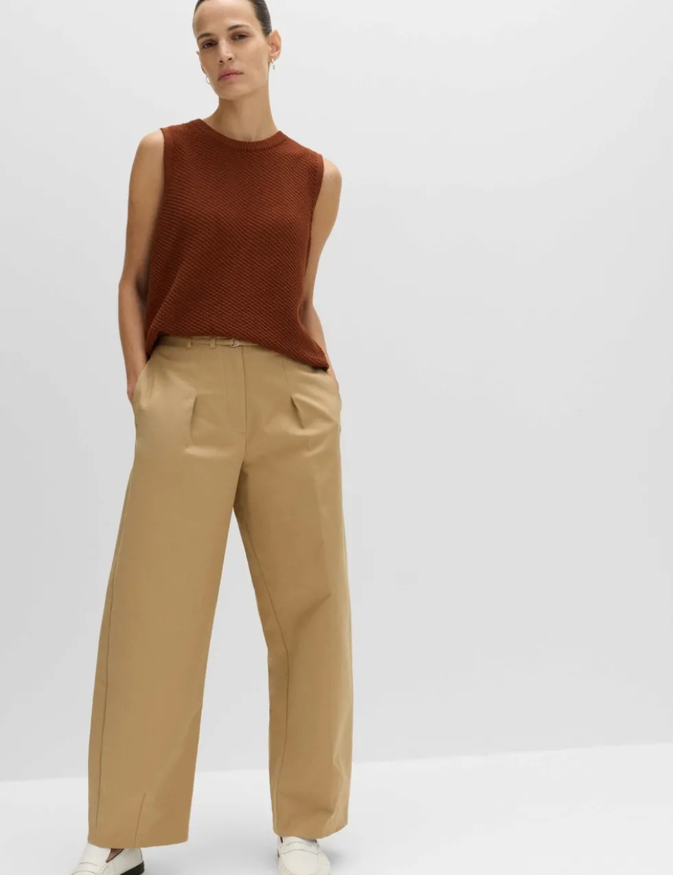 Cotton Rich Belted Barrel Leg Trousers