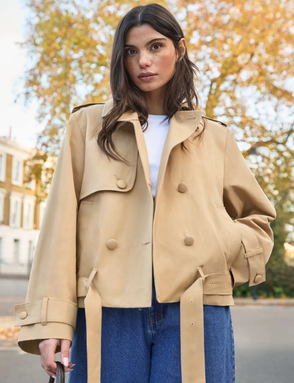 Cotton Rich Belted Cropped Trench Coat