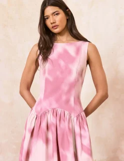 Cotton Rich Blurred Print Maxi Waisted Dress