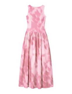 Cotton Rich Blurred Print Maxi Waisted Dress