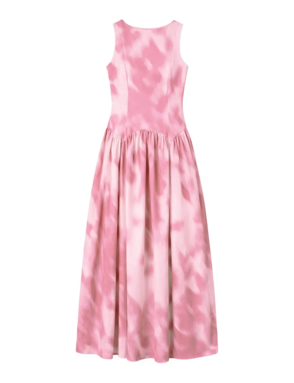 Cotton Rich Blurred Print Maxi Waisted Dress