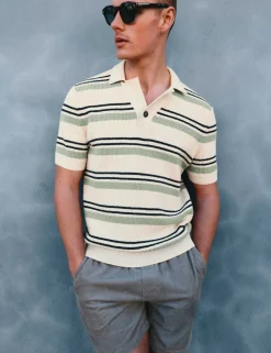 Cotton Rich Bold Striped Boucle Polo Shirt