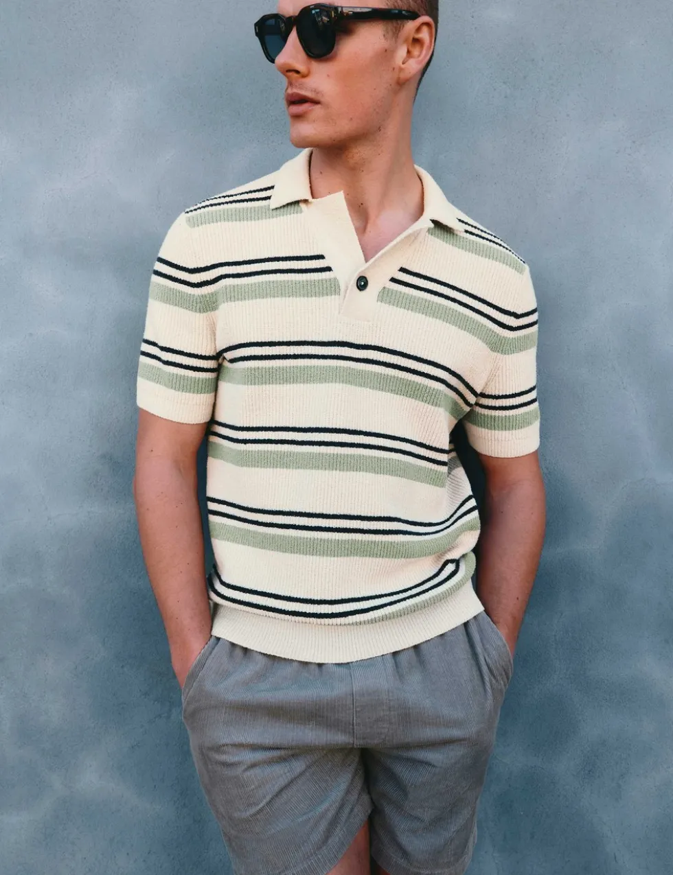 Cotton Rich Bold Striped Boucle Polo Shirt