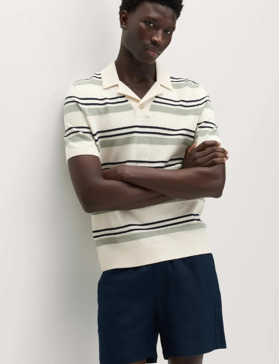 Cotton Rich Bold Striped Boucle Polo Shirt