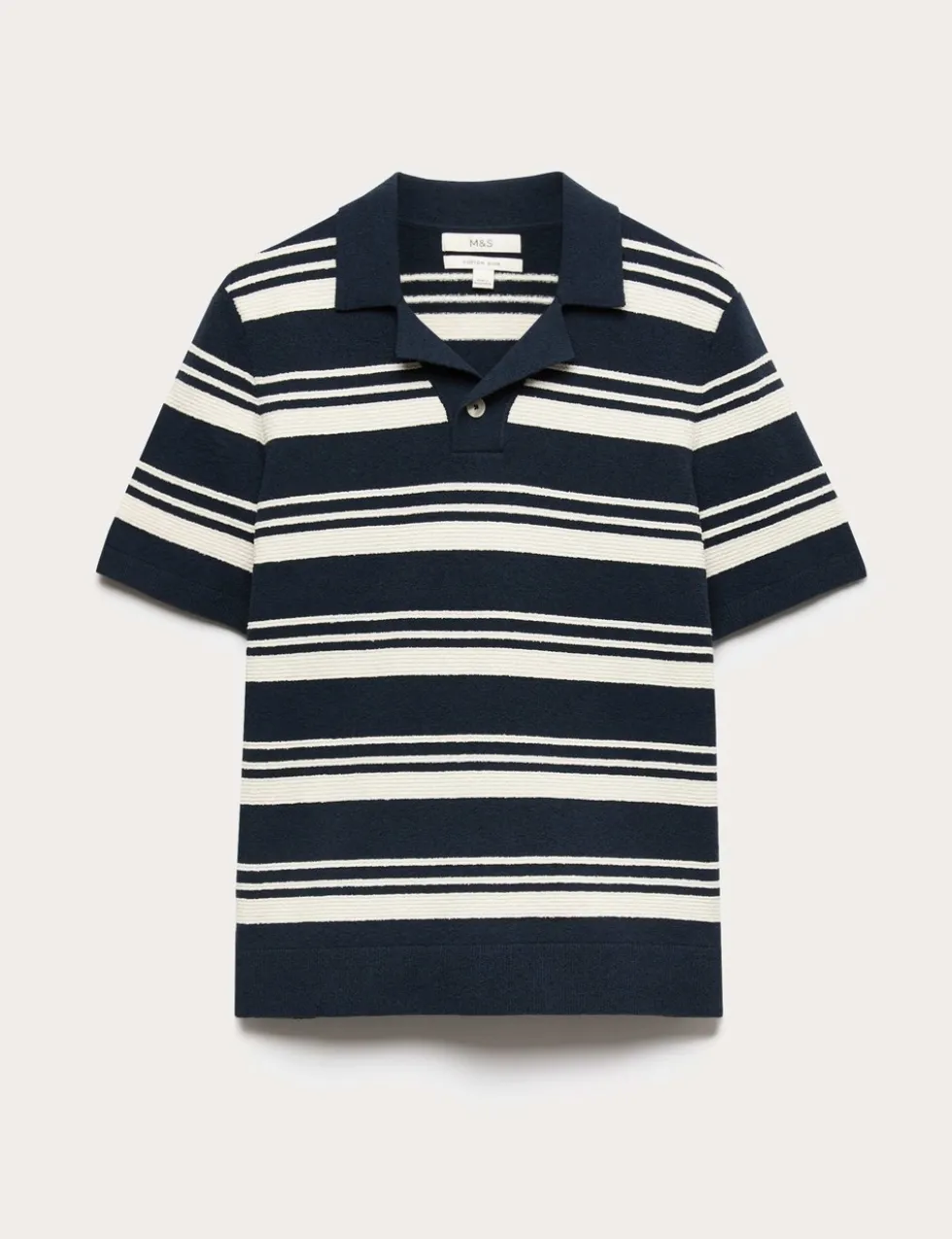 Cotton Rich Bold Striped Boucle Polo Shirt