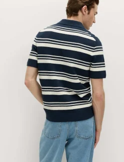 Cotton Rich Bold Striped Boucle Polo Shirt
