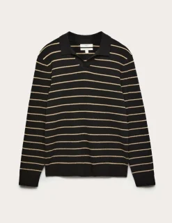 Cotton Rich Bouclé Striped Open Neck Jumper
