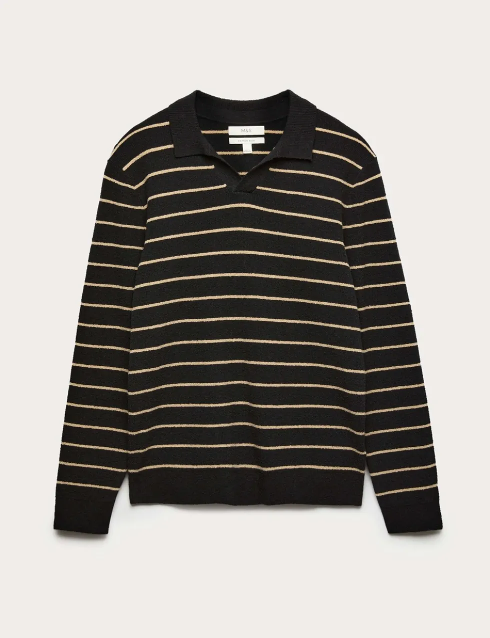 Cotton Rich Bouclé Striped Open Neck Jumper