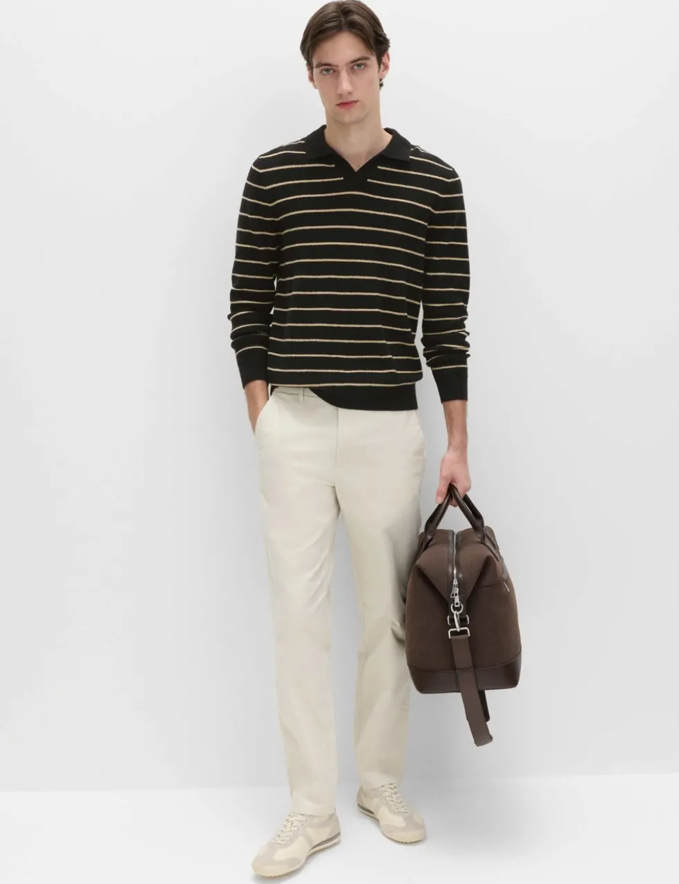 Cotton Rich Bouclé Striped Open Neck Jumper