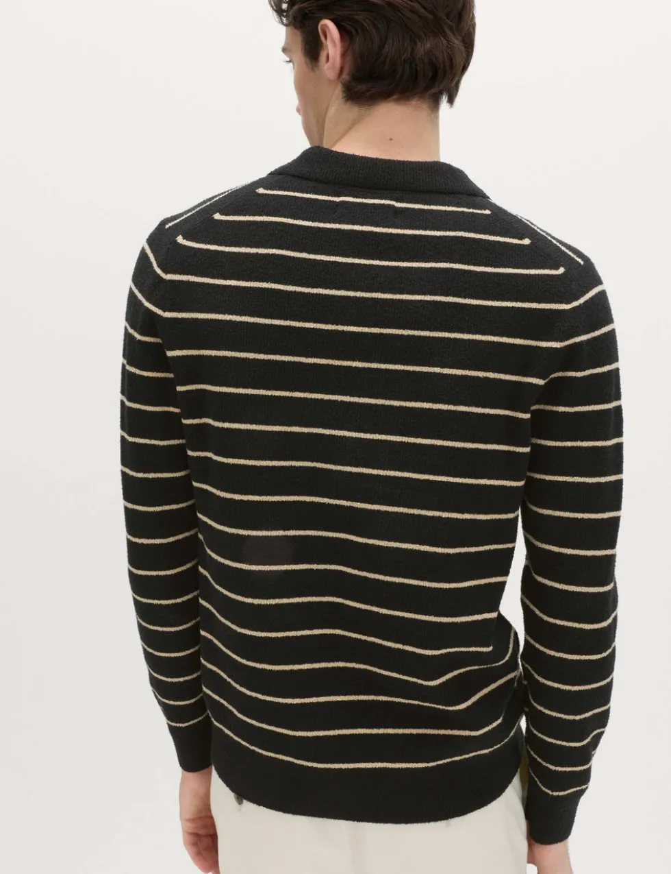 Cotton Rich Bouclé Striped Open Neck Jumper