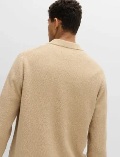 Cotton Rich Boucle Open Neck Knitted Polo Shirt