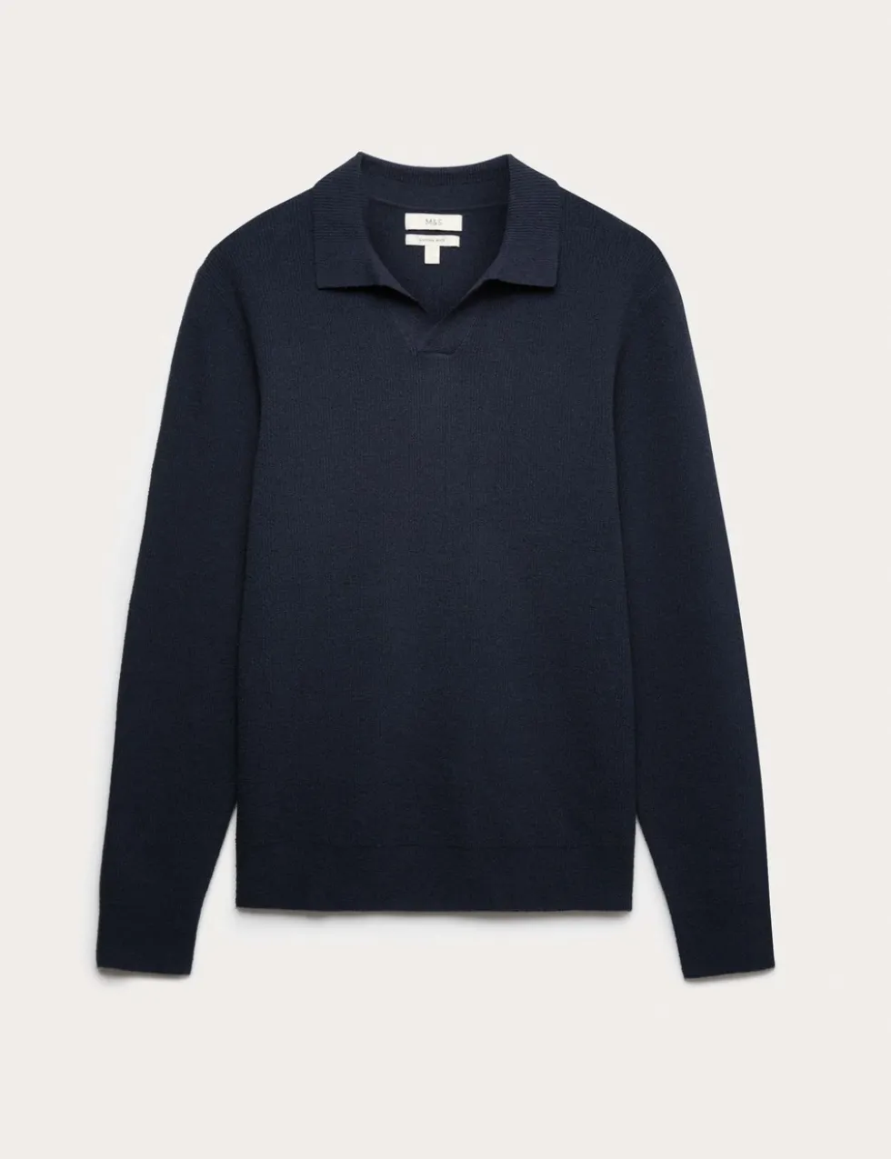 Cotton Rich Boucle Open Neck Knitted Polo Shirt