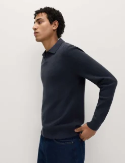 Cotton Rich Boucle Open Neck Knitted Polo Shirt