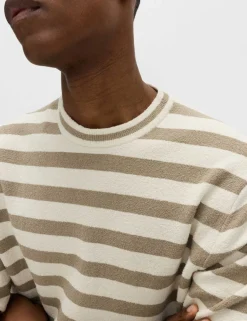 Cotton Rich Boucle Striped Crew Neck Jumper