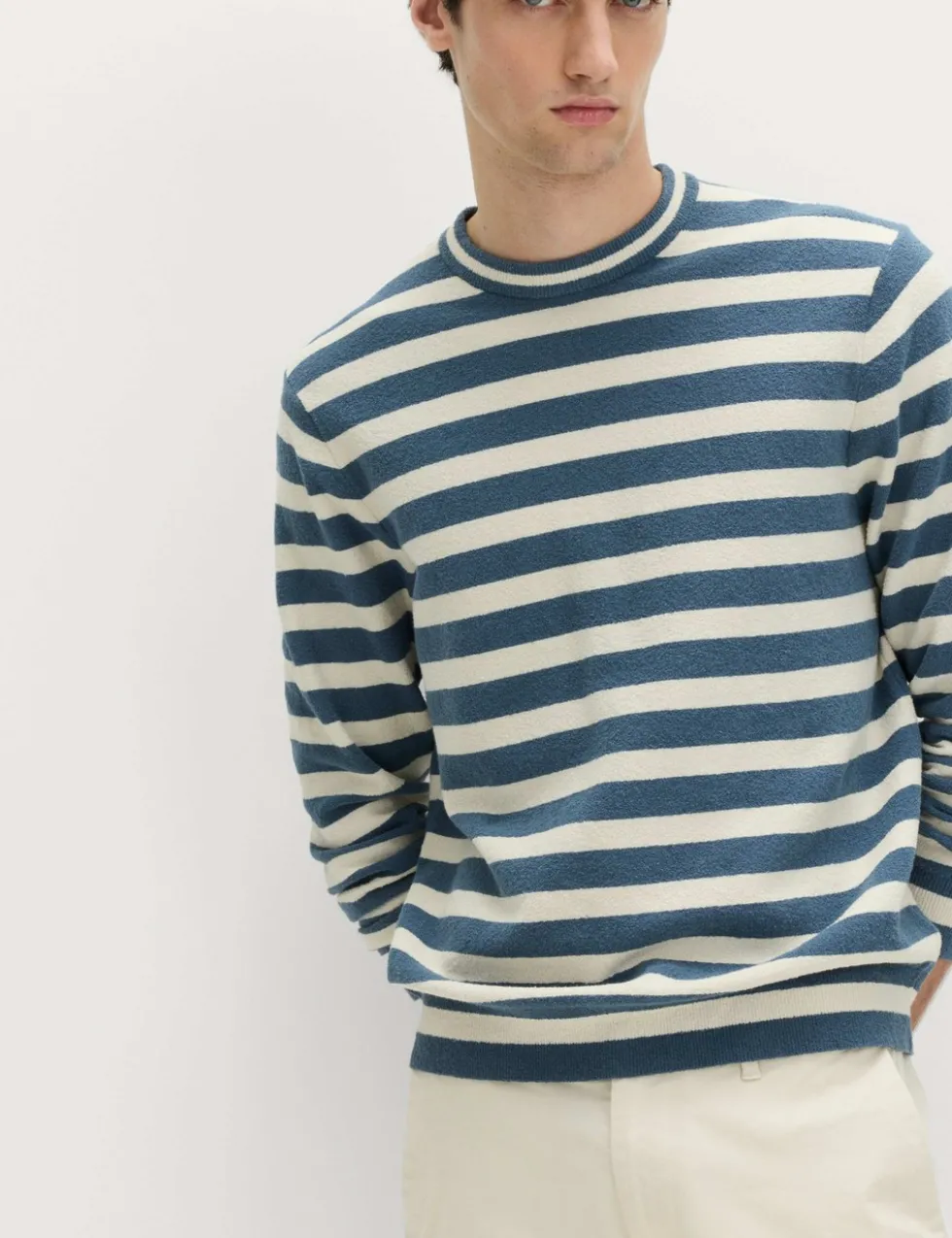 Cotton Rich Boucle Striped Crew Neck Jumper