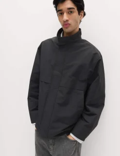 Cotton Rich Boxy Funnel Neck Bomber Jacket