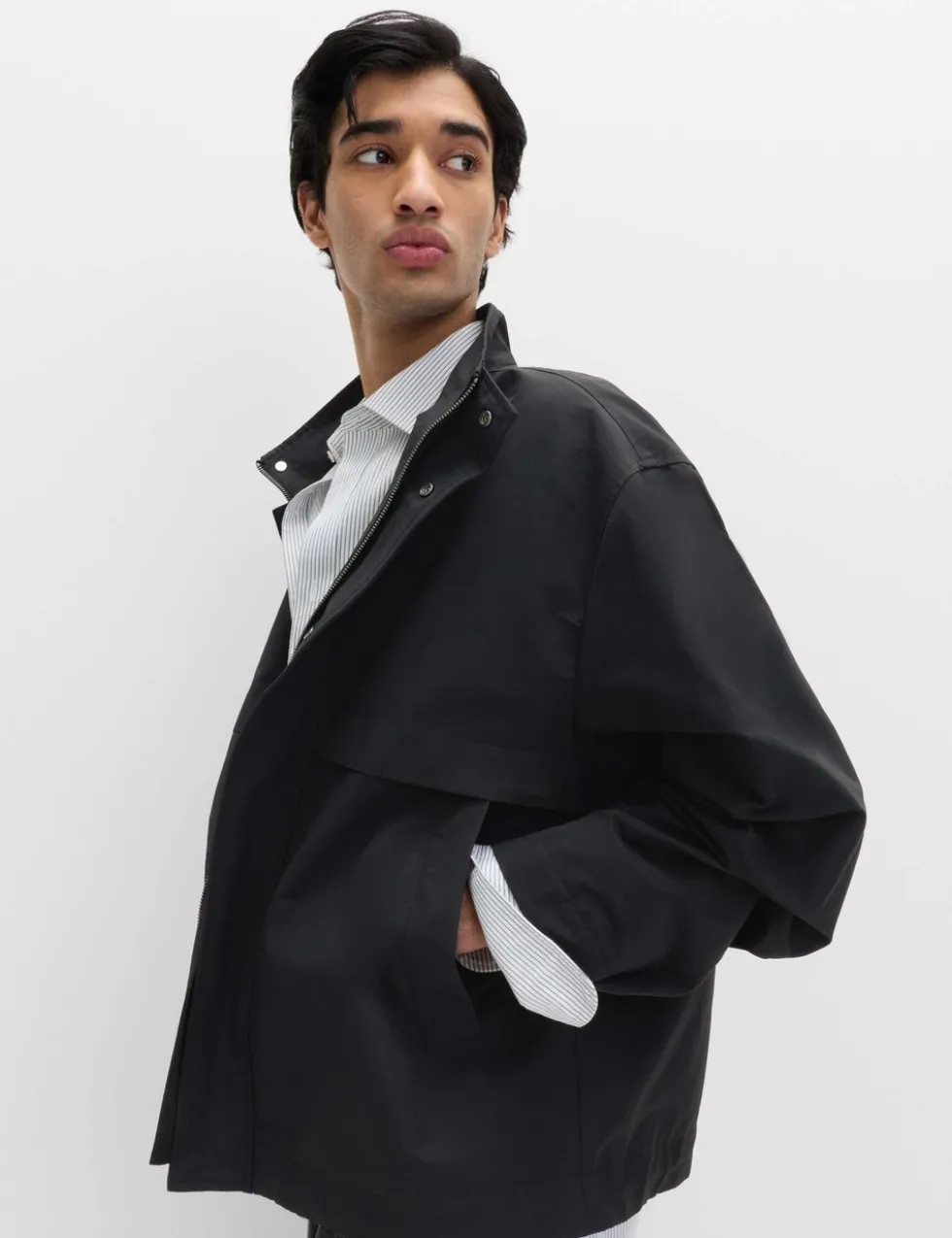 Cotton Rich Boxy Funnel Neck Bomber Jacket
