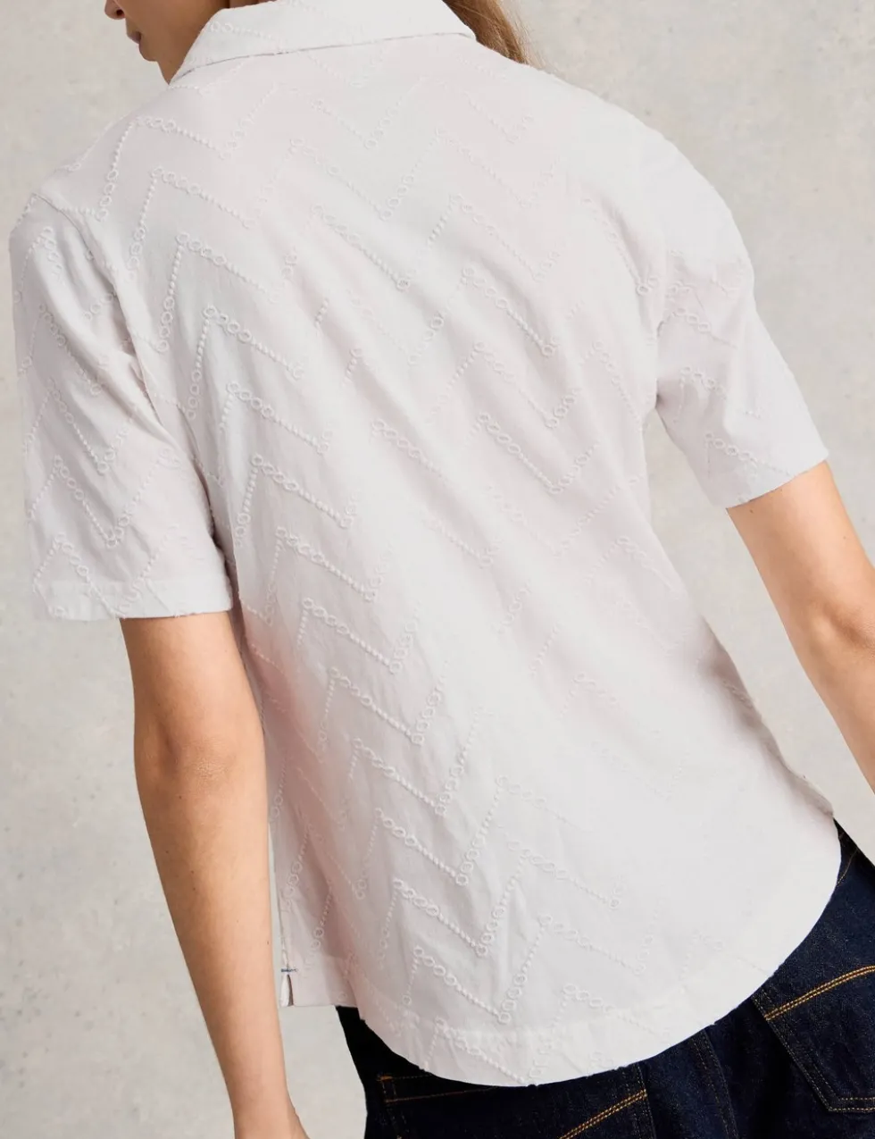 Cotton Rich Broderie Button Through Shirt