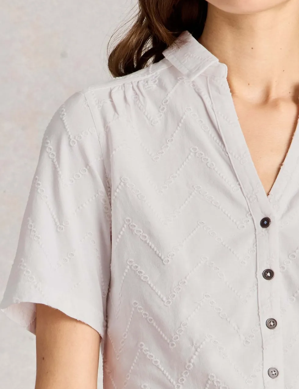 Cotton Rich Broderie Button Through Shirt