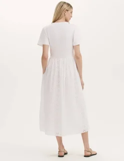 Cotton Rich Broderie Midi T-Shirt Dress