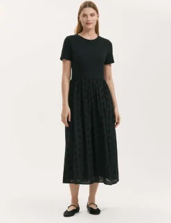Cotton Rich Broderie Midi T-Shirt Dress