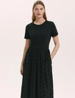 Cotton Rich Broderie Midi T-Shirt Dress