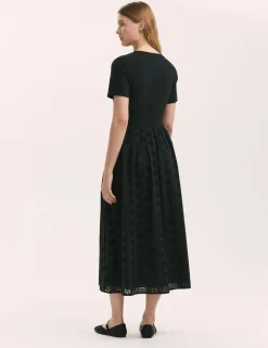 Cotton Rich Broderie Midi T-Shirt Dress