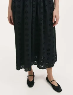 Cotton Rich Broderie Midi T-Shirt Dress