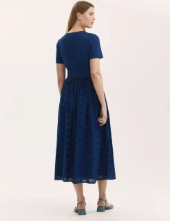 Cotton Rich Broderie Midi T-Shirt Dress