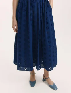 Cotton Rich Broderie Midi T-Shirt Dress