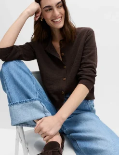 Cotton Rich Button Through Cropped Cardigan