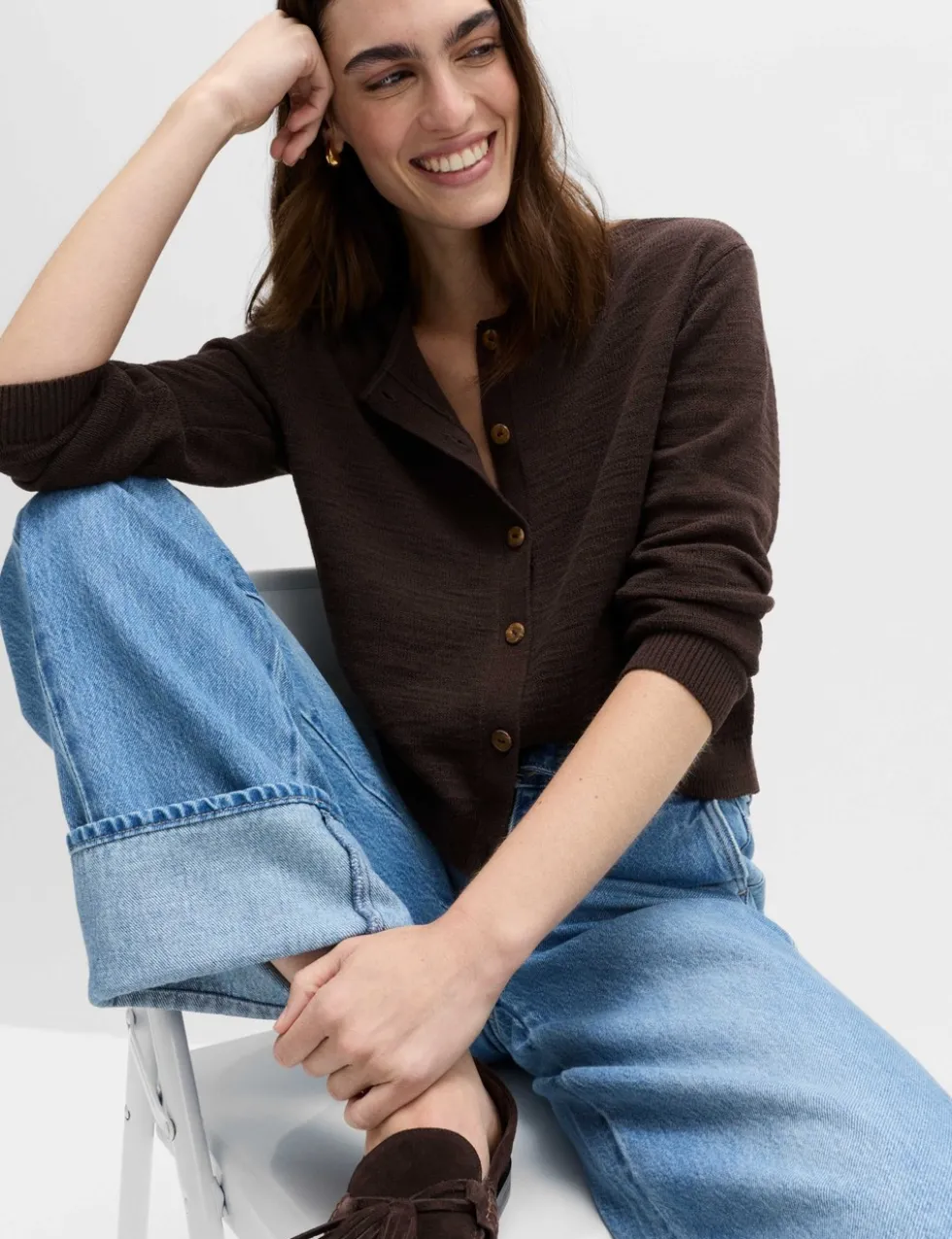 Cotton Rich Button Through Cropped Cardigan