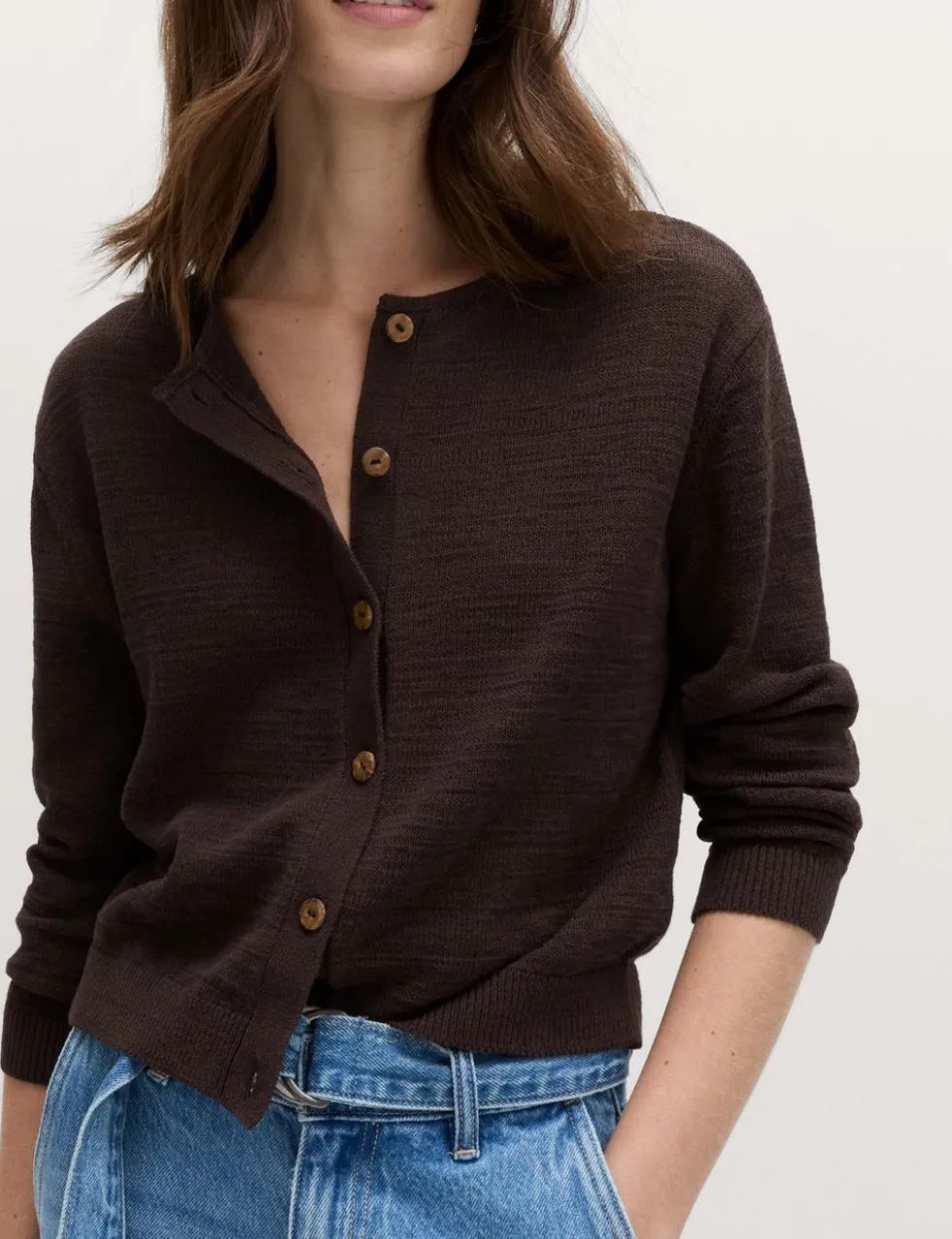 Cotton Rich Button Through Cropped Cardigan
