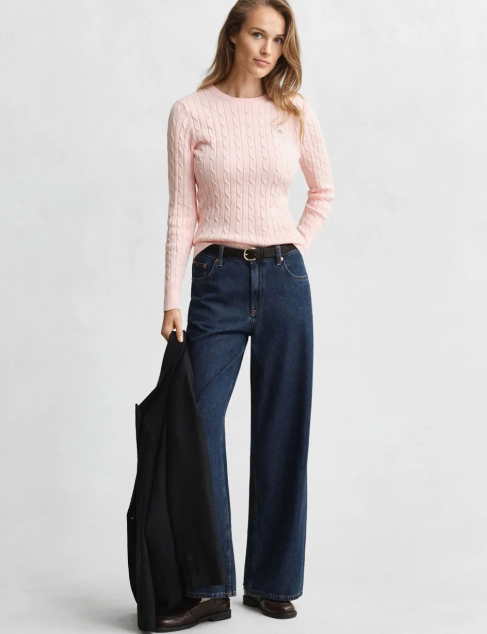 Cotton Rich Cable Knit Crew Neck Jumper