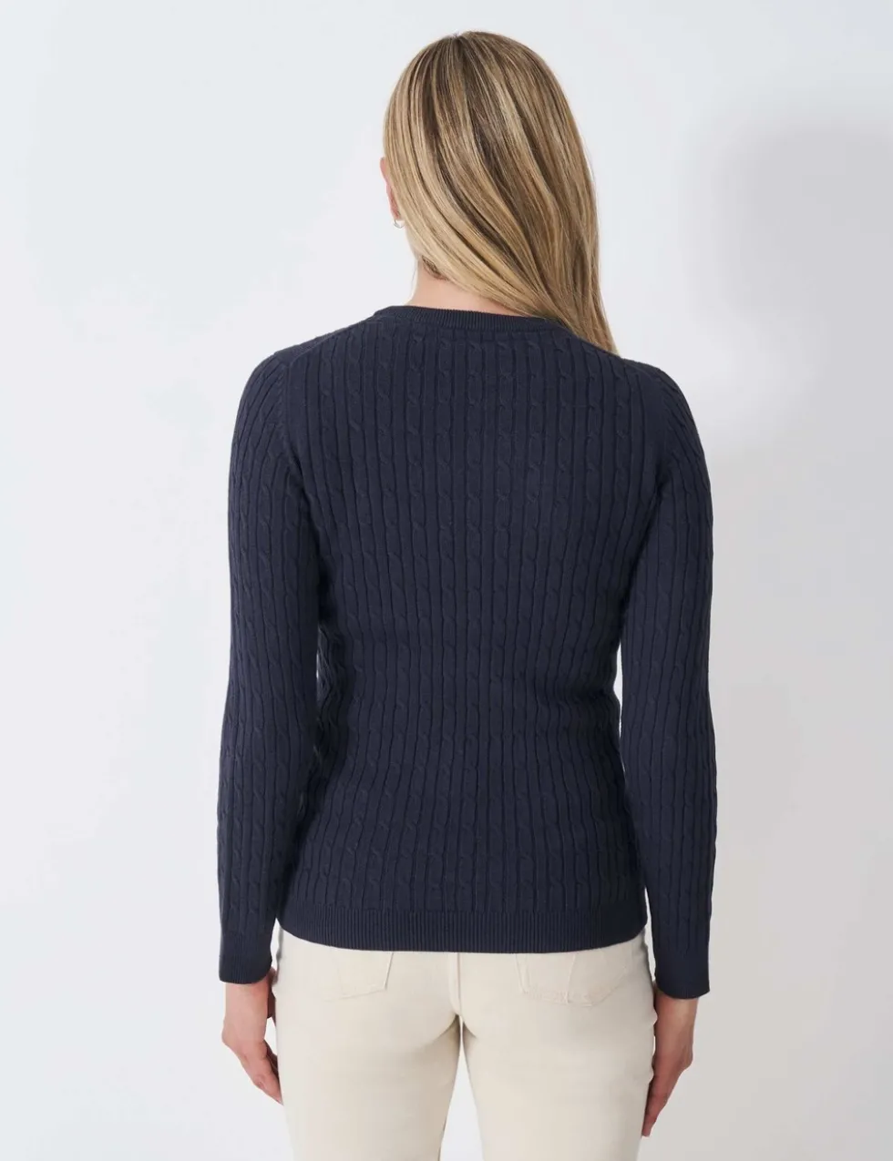 Cotton Rich Cable Knit Crew Neck Jumper