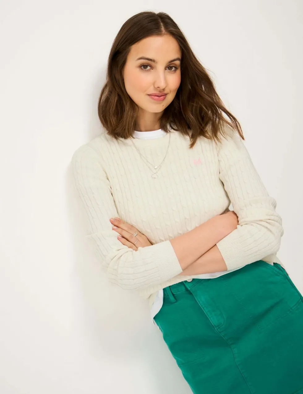 Cotton Rich Cable Knit Crew Neck Jumper
