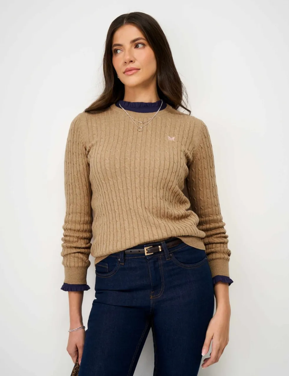 Cotton Rich Cable Knit Crew Neck Jumper