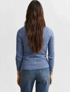 Cotton Rich Cable Knit Crew Neck Jumper
