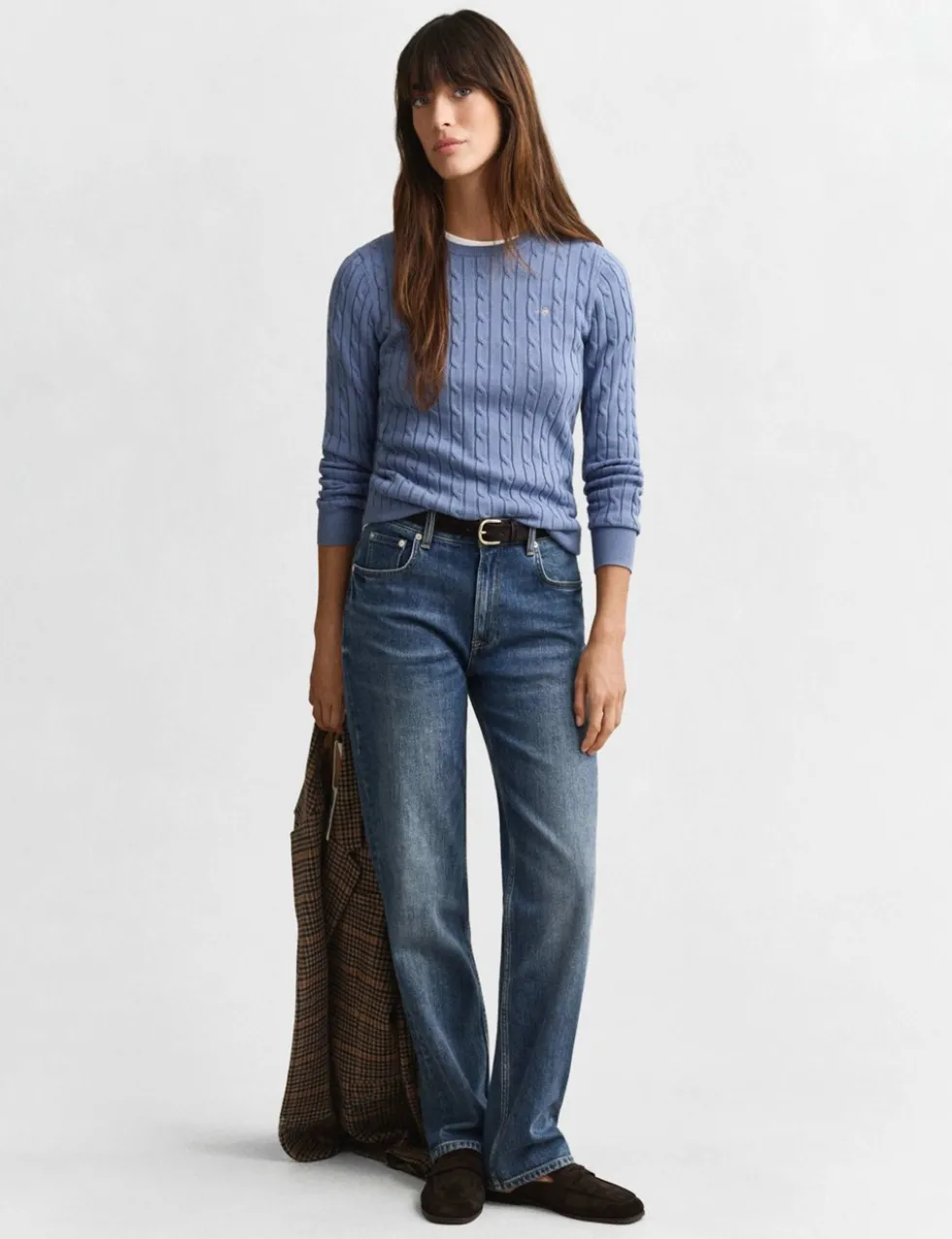 Cotton Rich Cable Knit Crew Neck Jumper