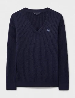 Cotton Rich Cable Knit V-Neck Jumper