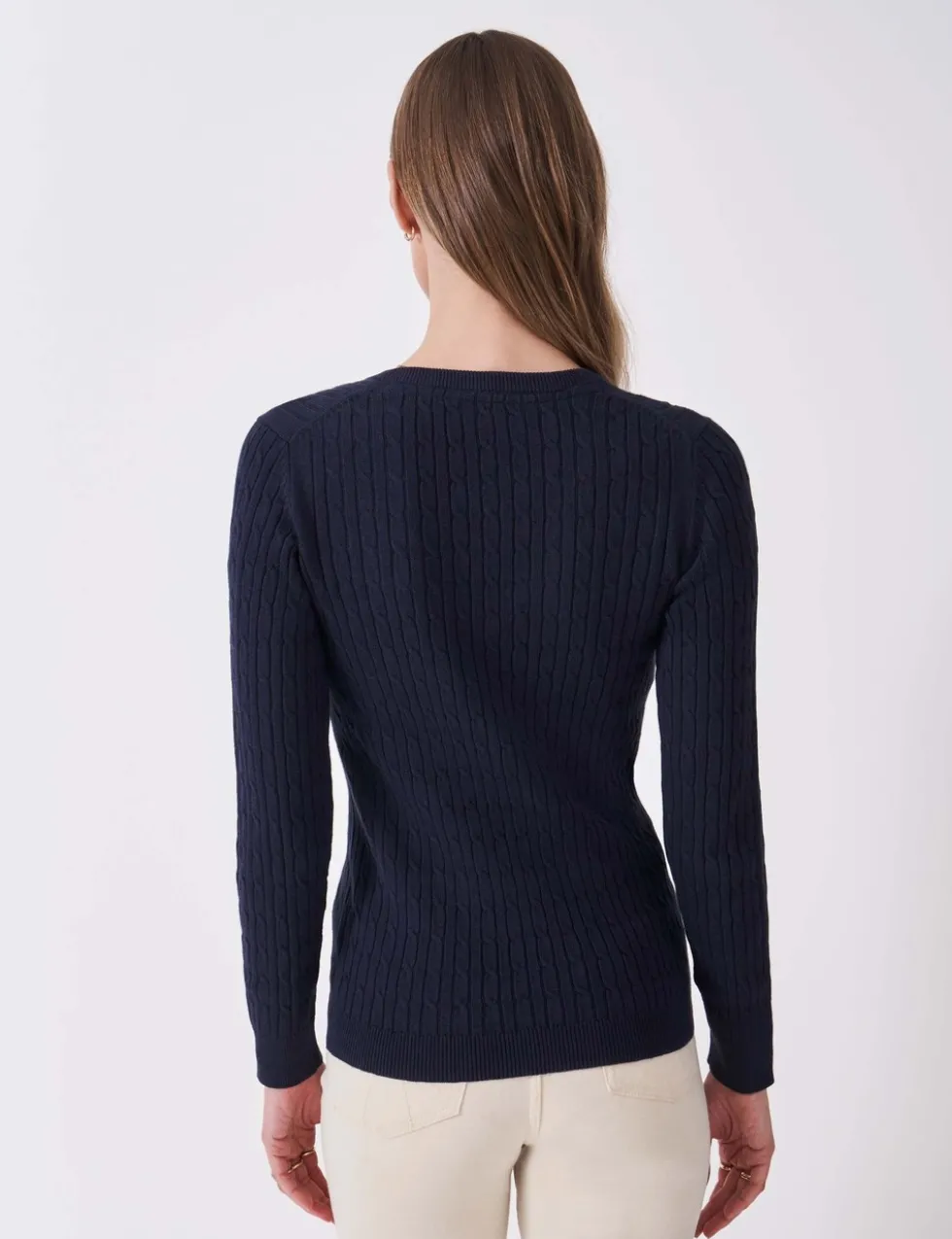 Cotton Rich Cable Knit V-Neck Jumper