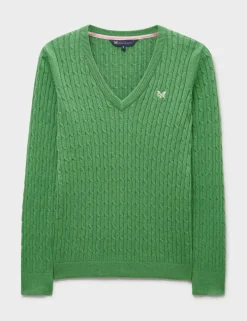 Cotton Rich Cable Knit V-Neck Jumper