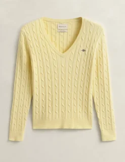 Cotton Rich Cable Knit V-Neck Jumper