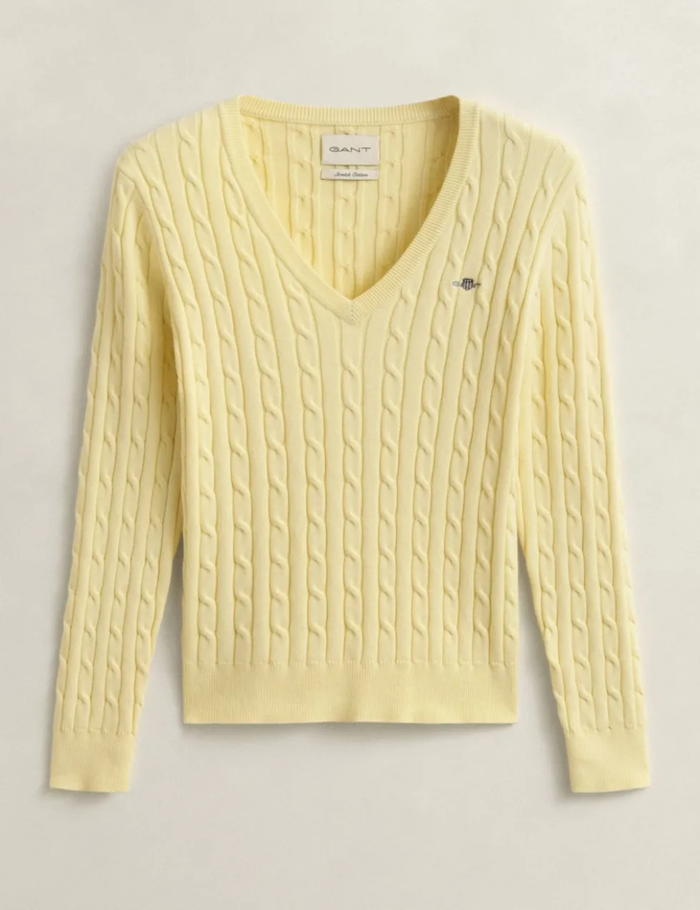 Cotton Rich Cable Knit V-Neck Jumper