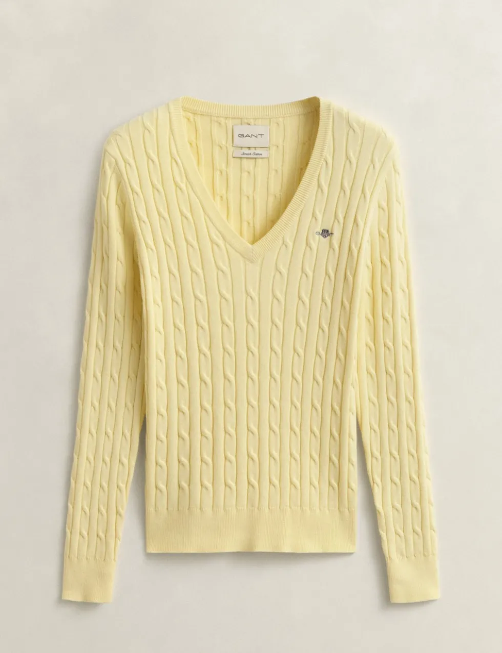 Cotton Rich Cable Knit V-Neck Jumper