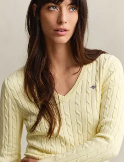 Cotton Rich Cable Knit V-Neck Jumper