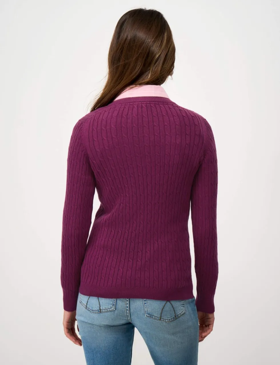 Cotton Rich Cable Knit V-Neck Jumper