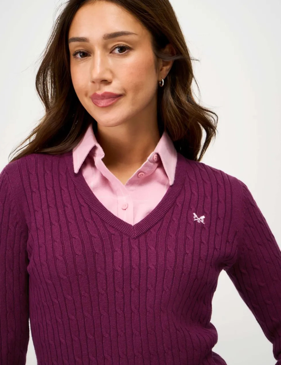 Cotton Rich Cable Knit V-Neck Jumper